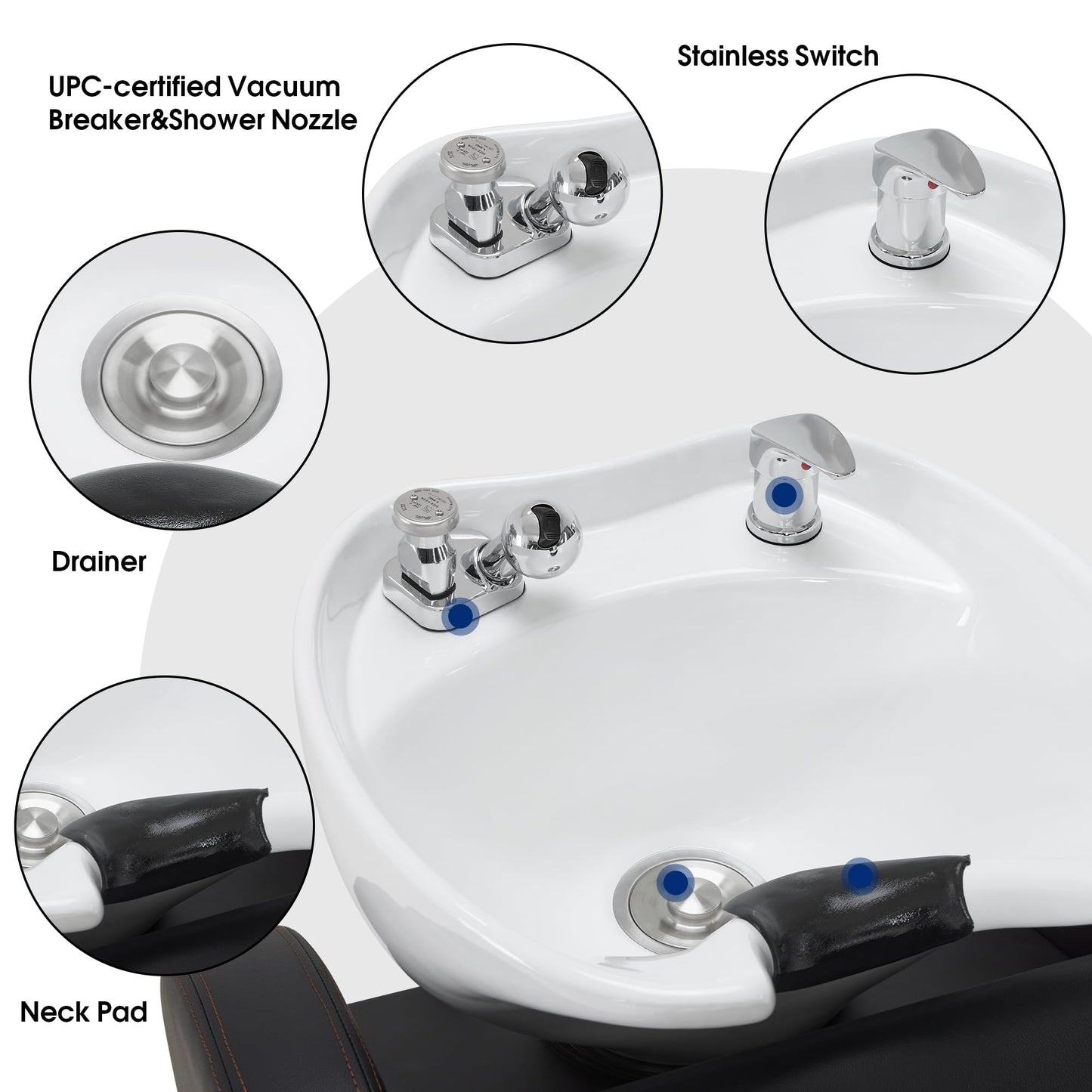 Lavender BarberPub Backwash Shampoo Unit with Leg Rest, Adjustable Ceramic Hair Wash Bowl Sink and Chair Set for Salon, Barbershop, Home Salon 9312 (Black)