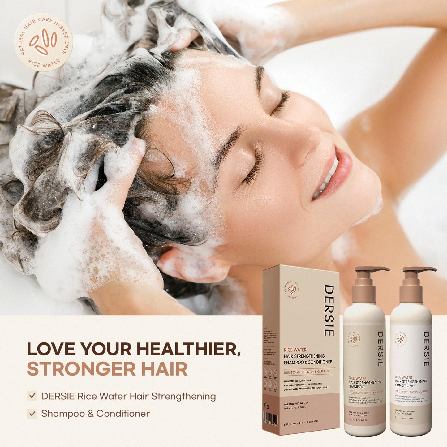 Seashell Rice Water Hair Growth Shampoo and Conditioner: Rice Water Shampoo for Hair Loss - Hair Growth Shampoo and Conditioner Infused with Biotin and Caffeine for Thinning Hair (17.58 Fl Oz (Pack of 1))