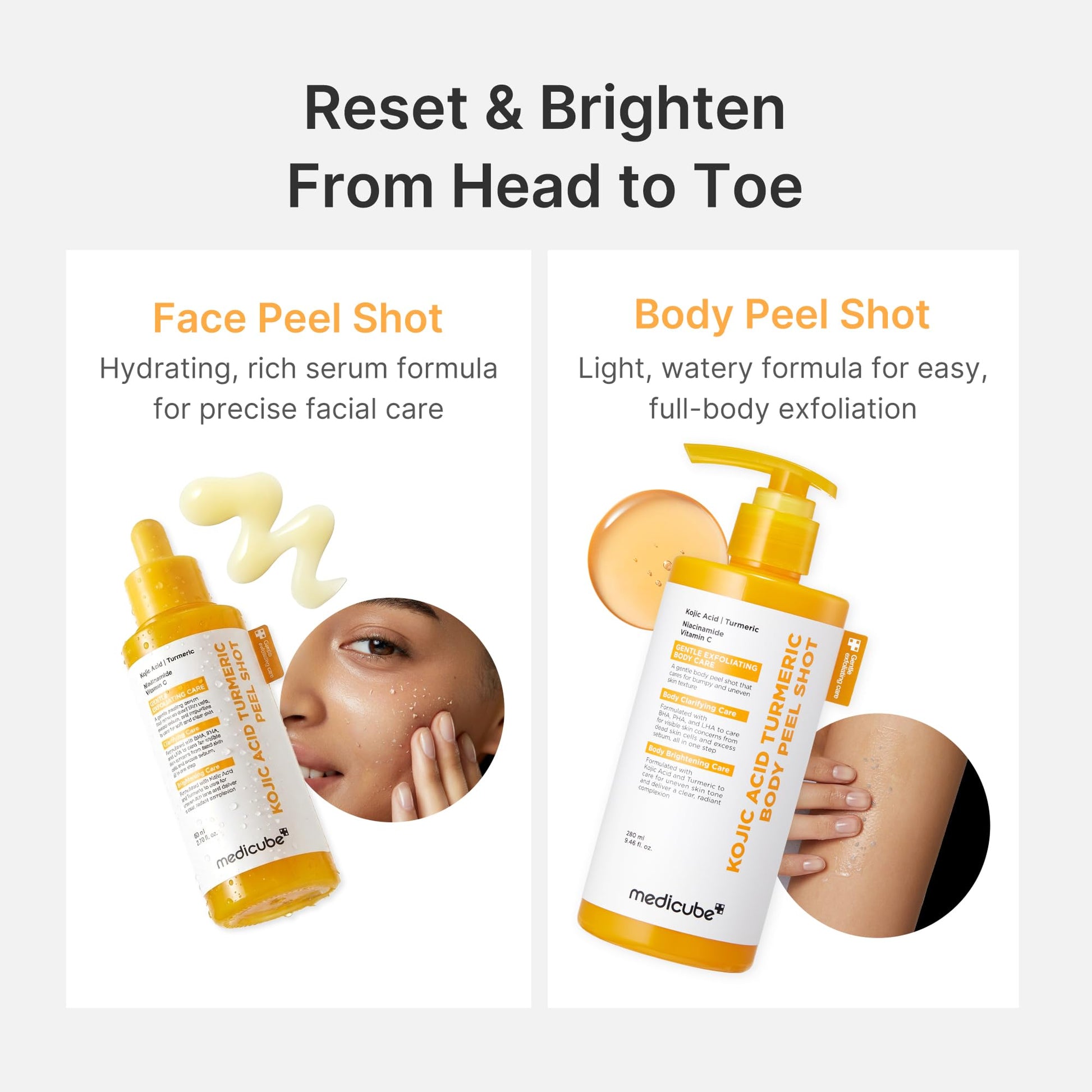 White Smoke medicube Body Peel Shot with Kojic Acid and Turmeric | Gentle Body Brightening & Exfoliating Serum with BHA, LHA & PHA for Dead Skin Cells, Uneven Looking Skin & Excess Sebum | 9.46 fl.oz
