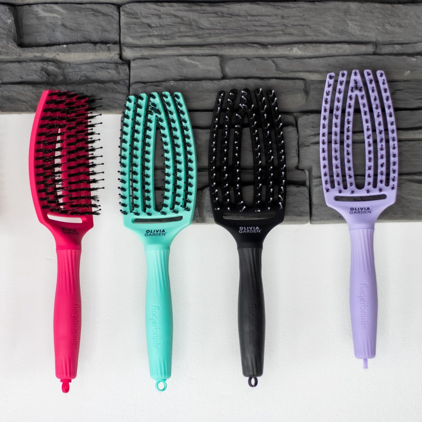 Lavender Olivia Garden Fingerbrush Care Iconic - Medium - Hot Pink - Detangling Hairbrush with Boar & Nylon Bristles for Ultimate Shine & Smooth Styling