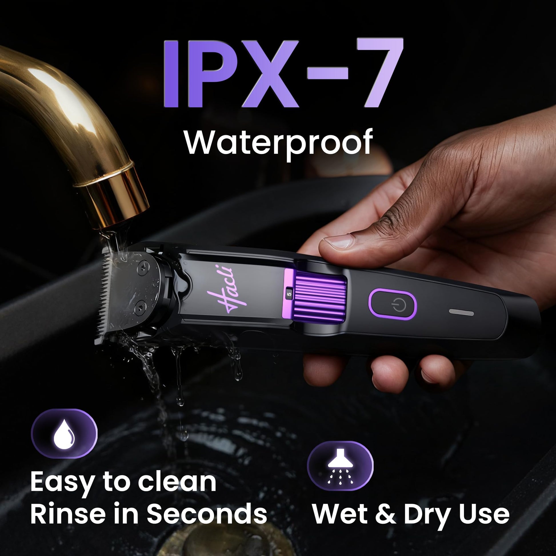 Black HACLI Professional Beard Trimmer for Men - Cordless IPX7 Waterproof, Precision Dial with 20 Adjustable Length Settings, Wet/Dry Use, 80 Min Runtime, Premium Facial Hair Groomer, Gift for Dad & Husband
