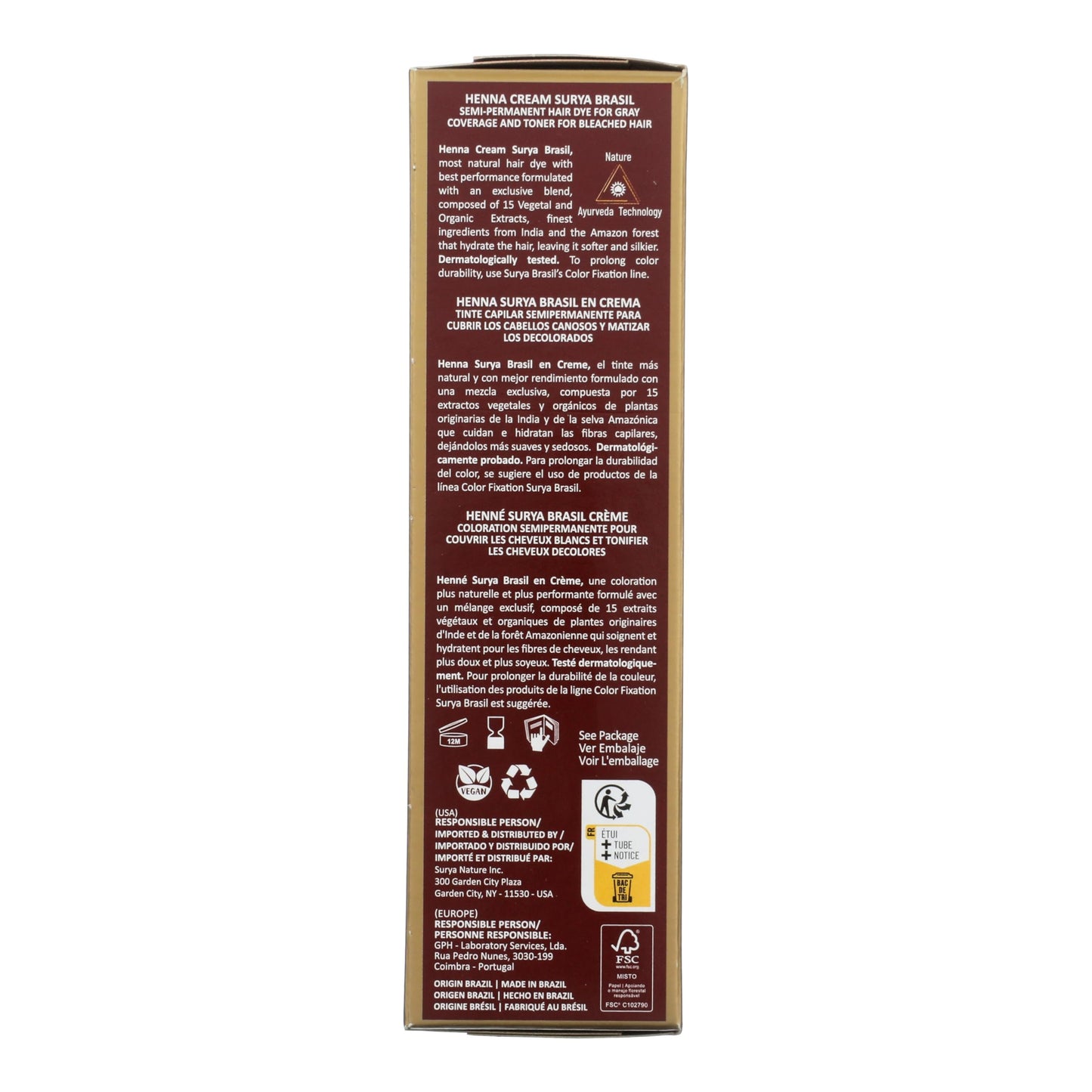 Dim Gray Surya Brasil - Henna Cream for Gray Coverage, Semi Permanent Natural Henna Deep Conditioning Hair Color Treatment, Black, 2.37 oz / 70 ml