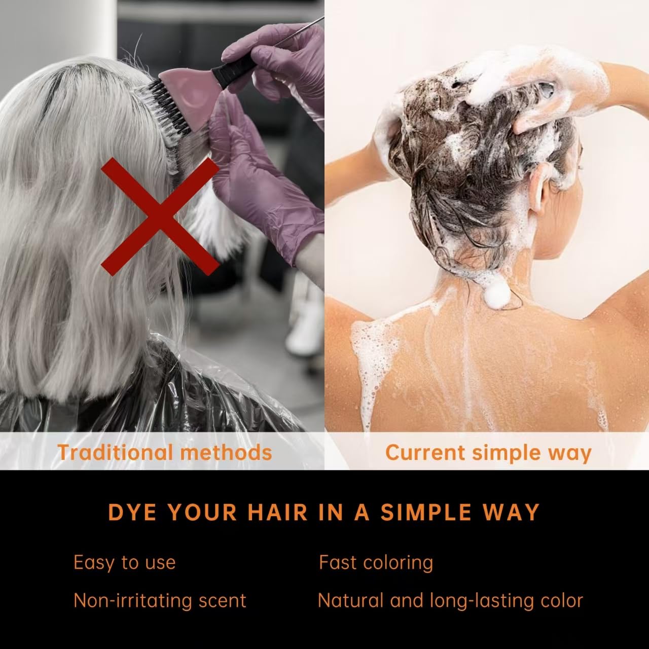 Black Happy Innocent Hair Color Shampoo for Gray Hair - Hair Dye Shampoo, 4 In 1 Easy to use Natural & Long-Lasting Looking Ammonia Free(Dark Brown)