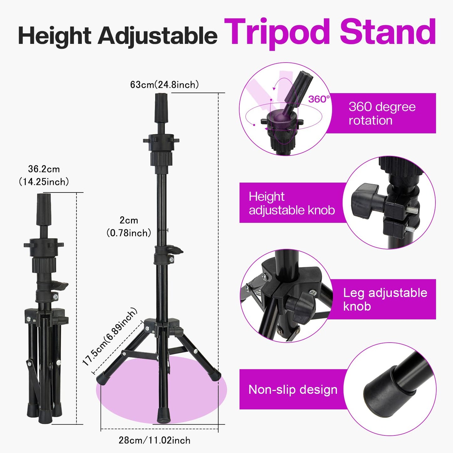 White Smoke Wig Stand - Wig Stand with Head Canvas Wig Head Mannequin Head for Heavy Wigs, Wig Head Stand Manikin Head Wig Head for Wigs Making Display Styling(Wig not included), Wig Stand Tripod Height Adjustable