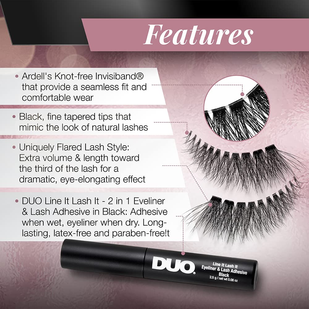 Lavender Ardell Lash Contour 371 Outer Volume Dramatic Eye-Elongating Effect with Duo Line It Lash It Adhesive Black, 2 Pairs