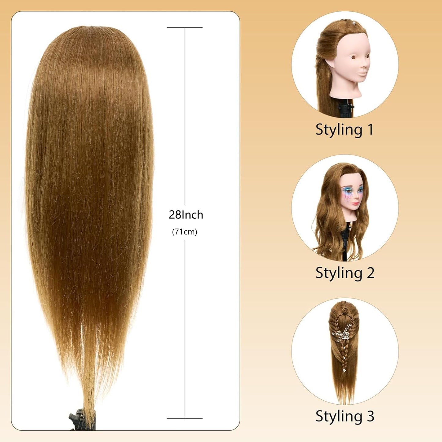White Smoke 28" Mannequin Head Human Hair - 80% Real Hair Mannequin Head for Makeup Practice, Cosmetology Manikin Doll Head for Hair Styling, Hairdressing Training Head for Braiding #27
