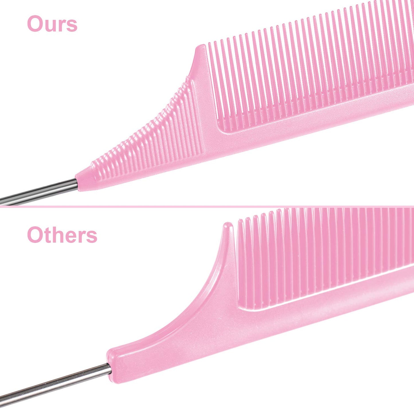 White Smoke 3 Packs 9 Inch Rat Tail Comb Carbon Fiber Heat Resistant Teasing Comb with Metal Pick Styling Parting Lightweight Sectioning Fine Tooth Combs for Women Girls