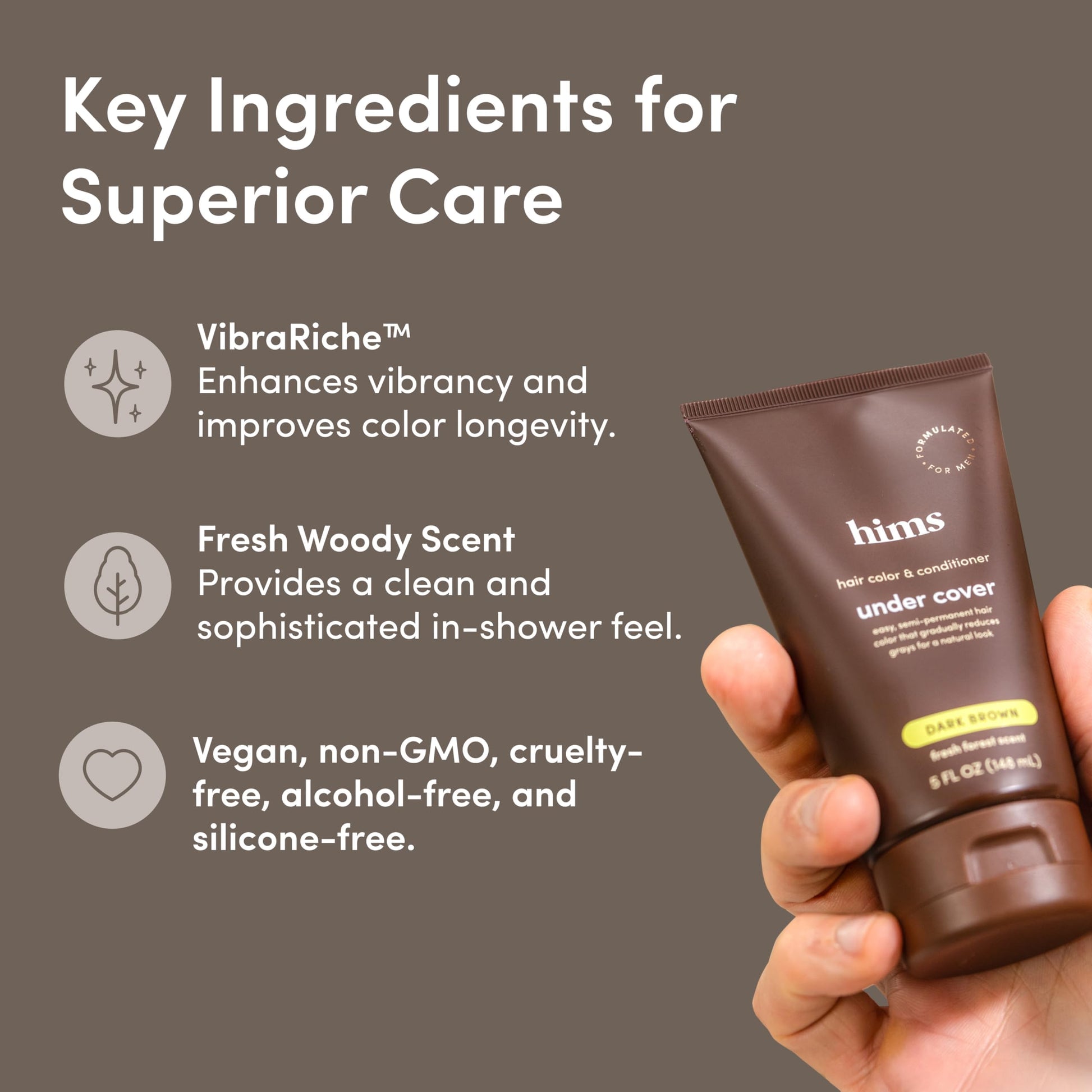 Dim Gray hims Under Cover Hair Color & Conditioner - With Argan Oil - Semi-Permanent In-Shower Hair Dye - Blends Grays Naturally - Sulfate-Free & Cruelty-Free - Fresh Forest Scent - Dark Brown - 5 Fl Oz