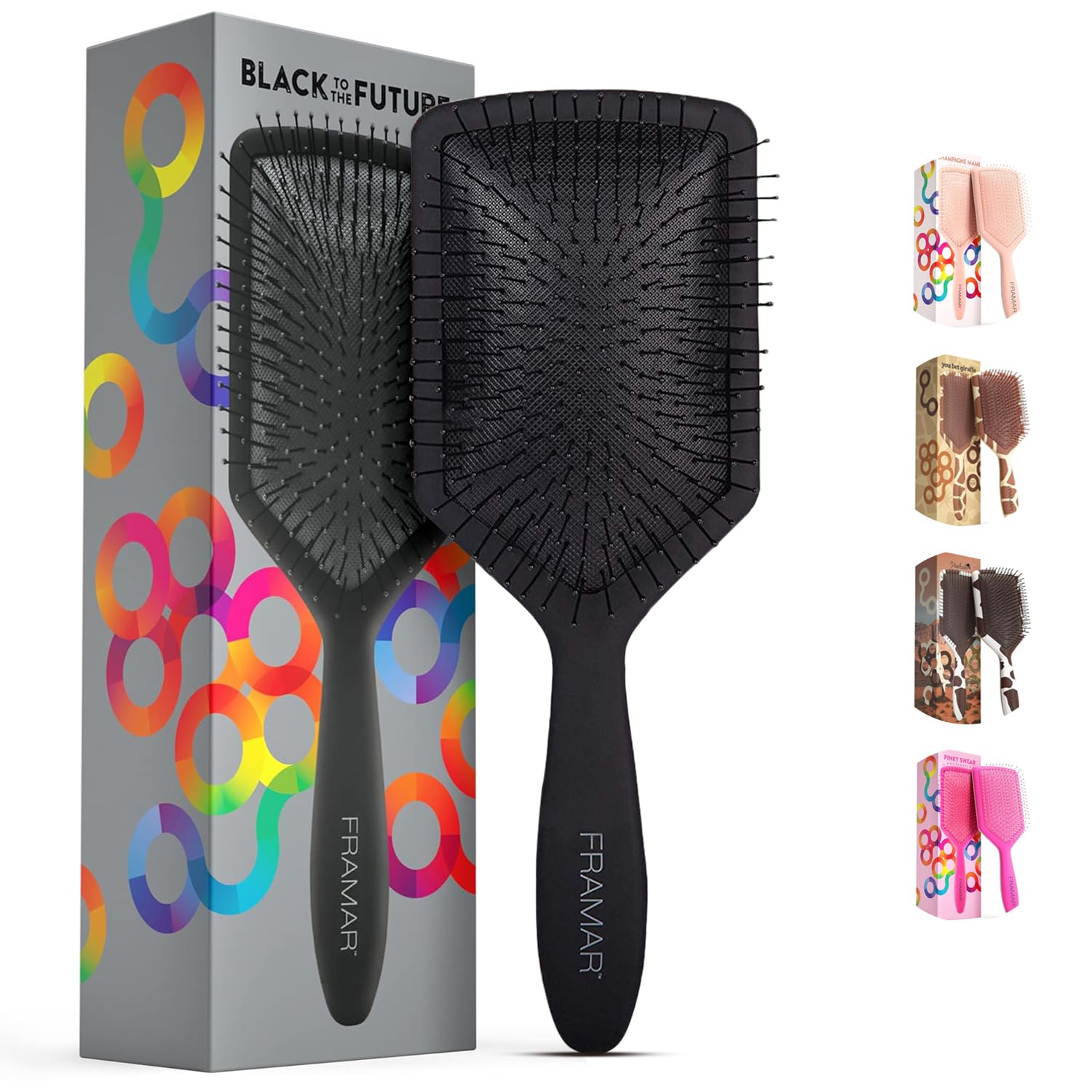 White Smoke FRAMAR Black Paddle Hair Brush For Women – Wet Paddle Brush Detangler For Thick Hair Brushes For Women, Hairbrush – Reduces Breakage
