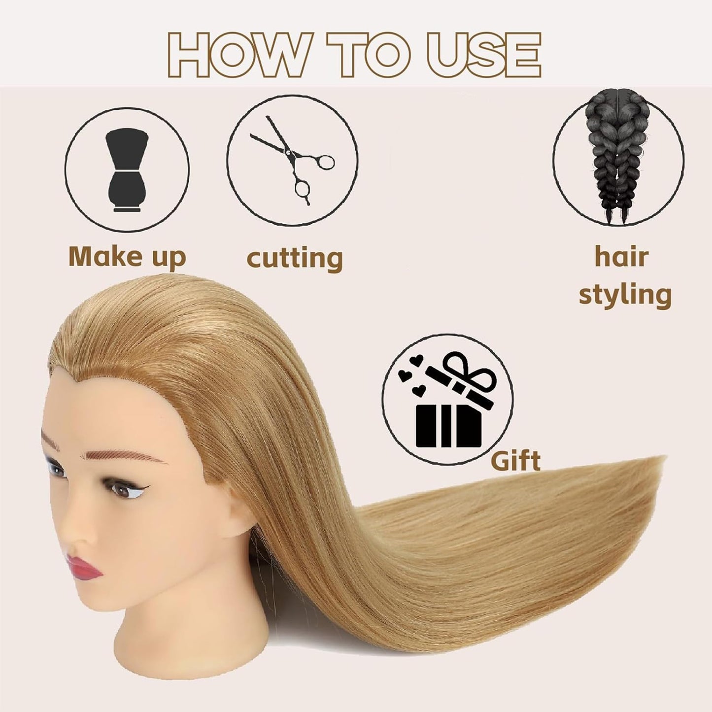 Misty Rose Mannequin Head 80% Human Hair 28“ Cosmetology Manikin Doll Head Mannequin Head for Braiding Hairstylists Cosmetology Students Practice Styling with Free Clamp (blonde)
