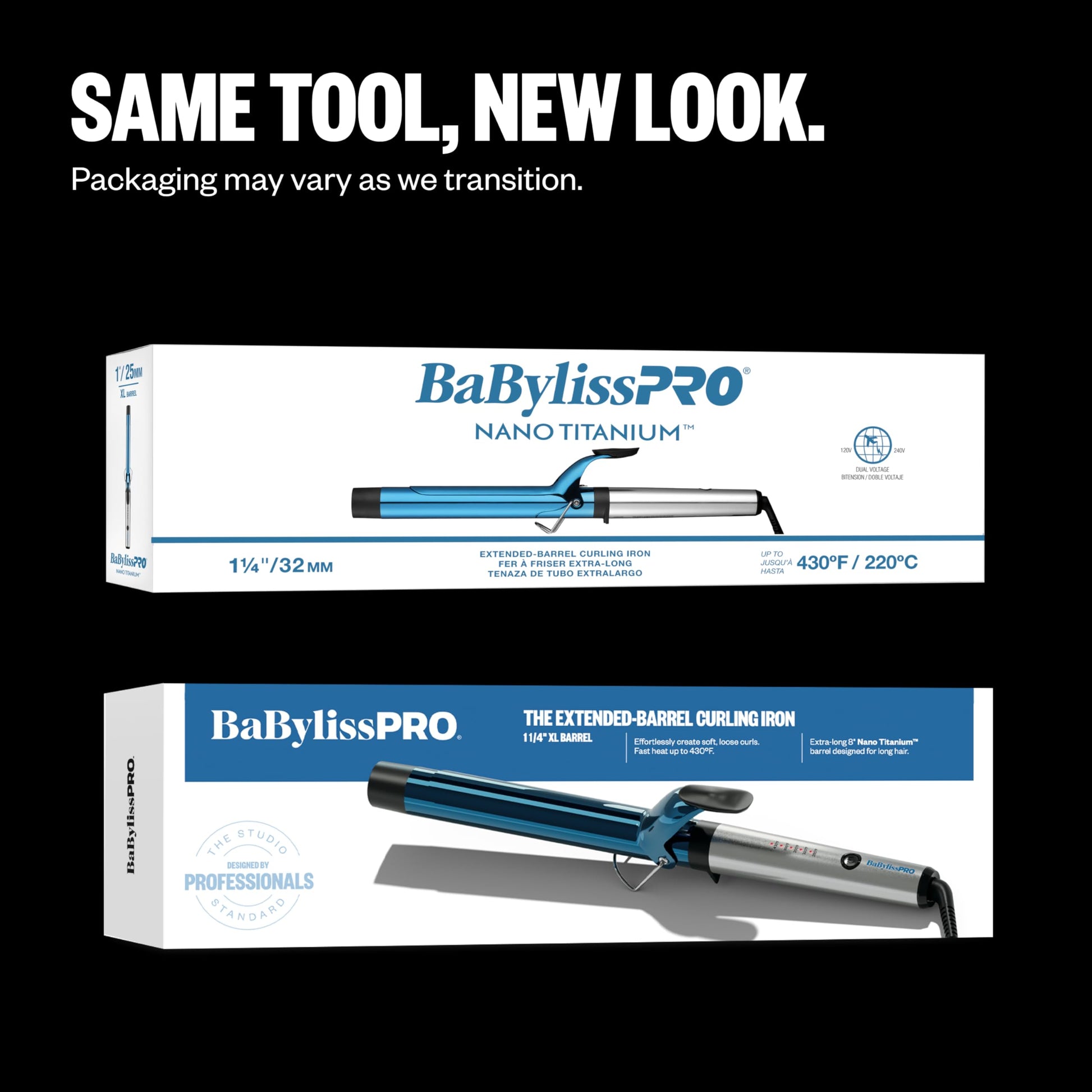 Black BaBylissPRO Nano Titanium Professional 1.25" Curling Iron with Extended Barrel Perfect for Longer Hair