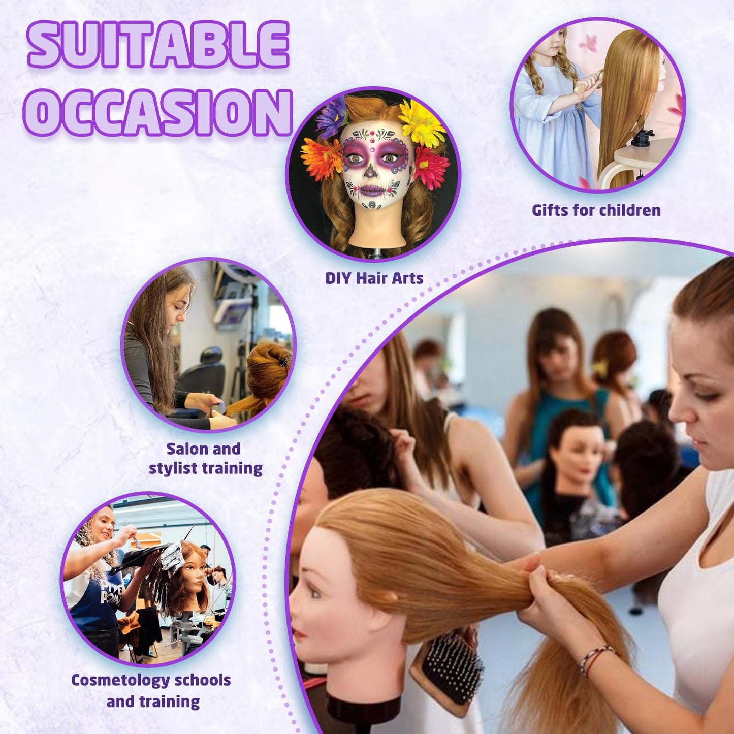 White Smoke Mannequin Head Human Hair - Cosmetology Manikin Doll Head with 100% Real Hair for Hairdresser Practice Styling Braiding & Free Clamp Holder (Dark Brown)