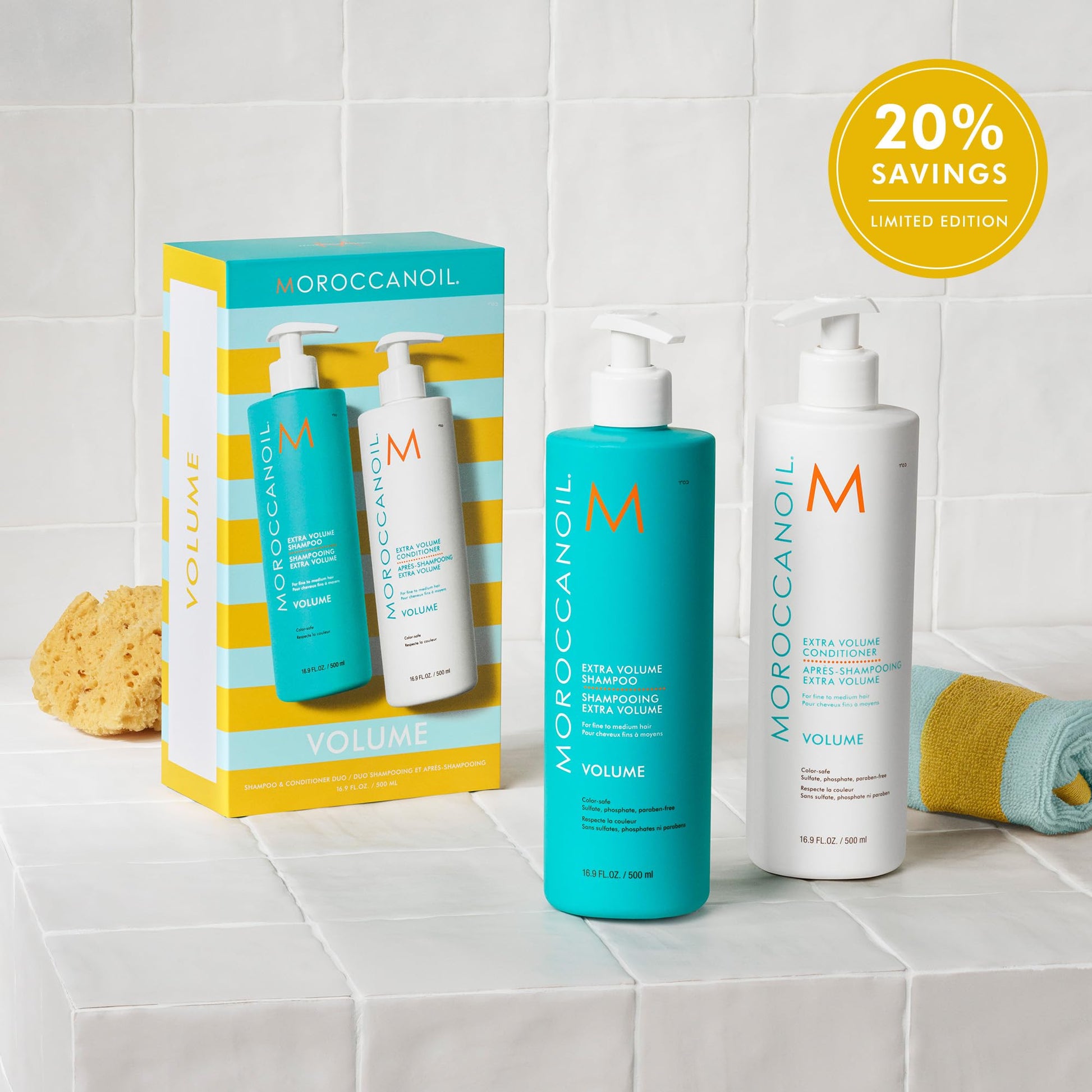 Light Gray Moroccanoil Extra Volume Shampoo & Conditioner Half-Liter Set