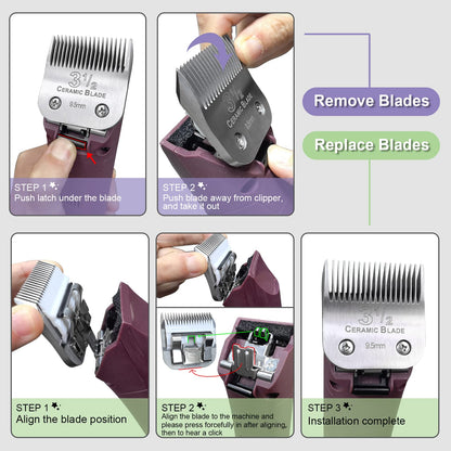 White Smoke 2 Packs Professional Detachable Replacement Ceramic Blades Size 1-1/2,Cut Length 5/32-Inch 4mm,compatible with Andis AGC,BDC,BGC,MBG Series/oster Classic 76/Star-Teq/Power-Teq/A5 Clipper