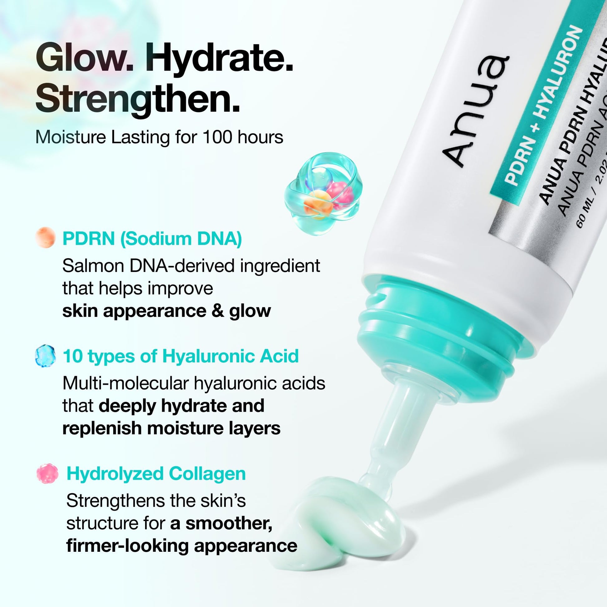 Alice Blue Anua PDRN Hyaluronic Acid 100 Moisturizing Cream, Lightweight, Non-Greasy Hydrating Face Moisturizer with Salmon DNA for Glass Skin, Korean Skincare (2.02 fl oz)