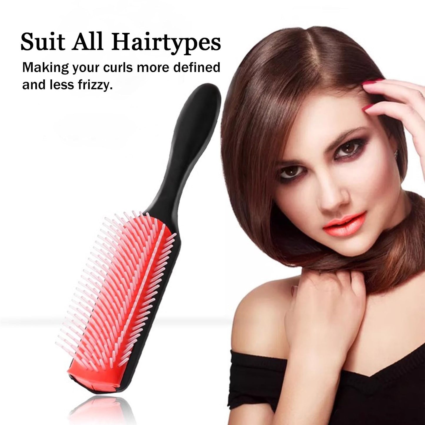 White Smoke Quacc 9-Rows Cushion Nylon Bristle Hair Brush Women Men Curly Wet or Dry Hair Classic Detangling Brushes for Separating Shaping Defining Curls Blow-Drying Styling Detangling