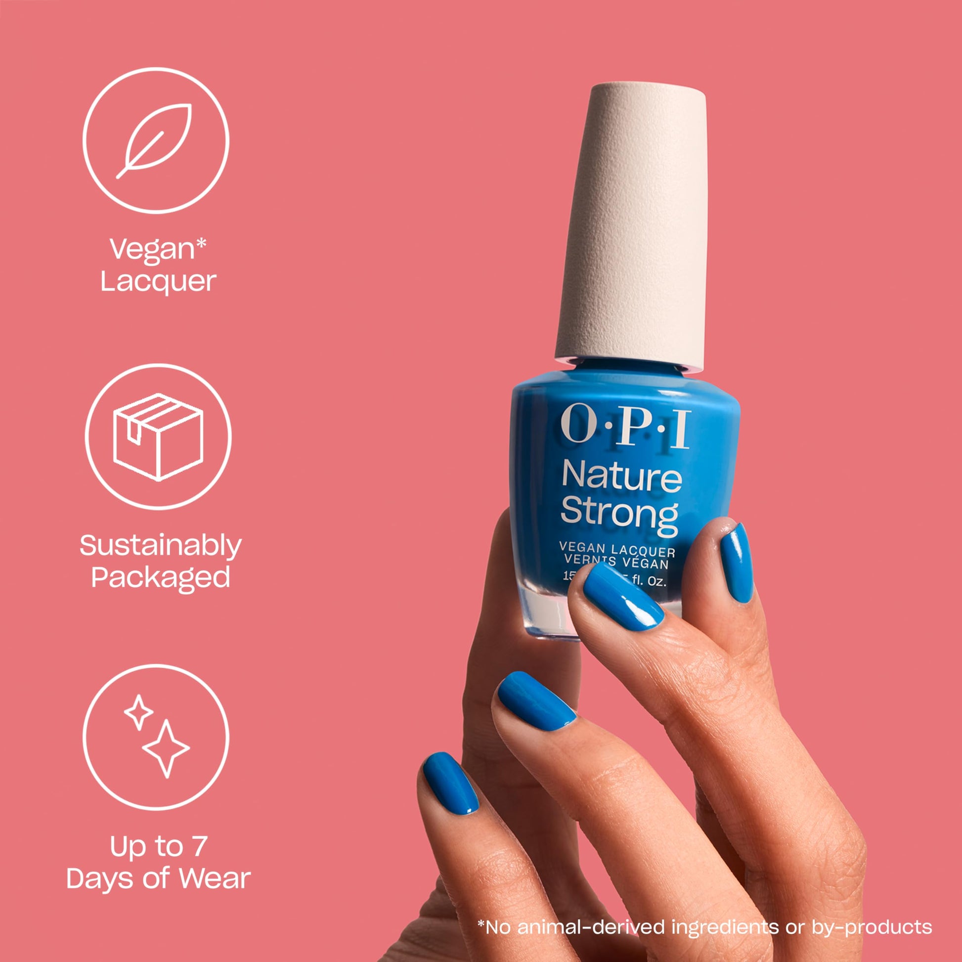 Light Coral OPI Nature Strong Cactus What You Preach | Opaque Bright Blue Crème Natural Origin Nail Polish | Plant Based, Vegan, Cruelty Free
