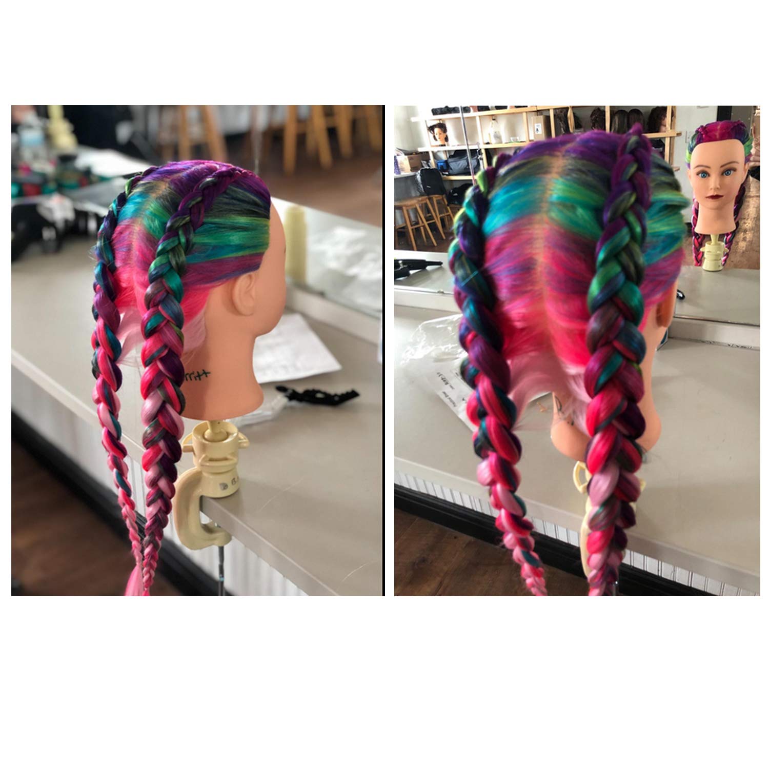 Rosy Brown Training Head 26"-28" Mannequin Head Hair Styling Manikin Cosmetology Doll Head Synthetic Fiber Hair Hairdressing Training Model Free Clamp