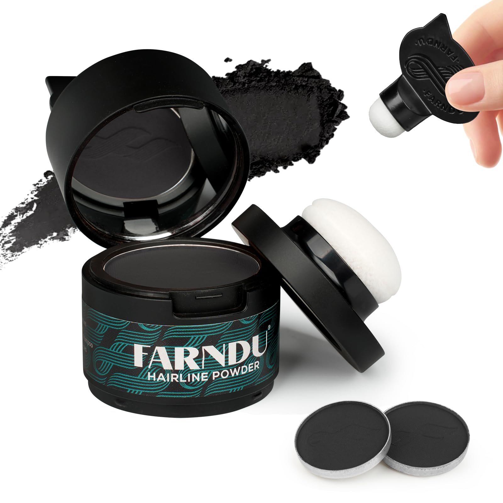White Smoke Farndu Root Touch Up Hair Color 12g, Instantly Hairline Powder, Hair Root Touch Up, Bald Spots Hair Color Concealer for Women & Men, 24-Hour Stain-Proof, 2 Refills, Waterproof, Sweatproof, Black