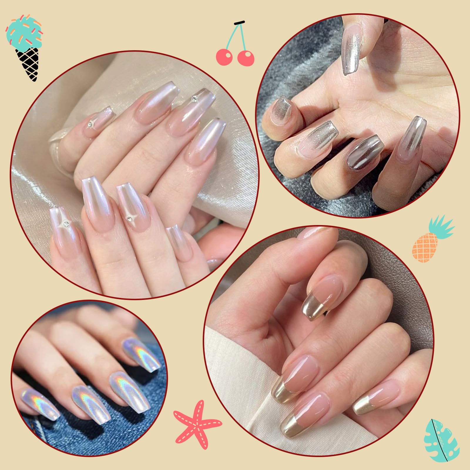 Wheat Artdone 16Jars Chrome Nail Powder Magic White Pearl Kit Mirror Effect Silver Metallic Holographic Dip Nail Powder for Resin Craft & Nail Art Fimo, Decoration Iridescent Aurora Mermaid Pigment