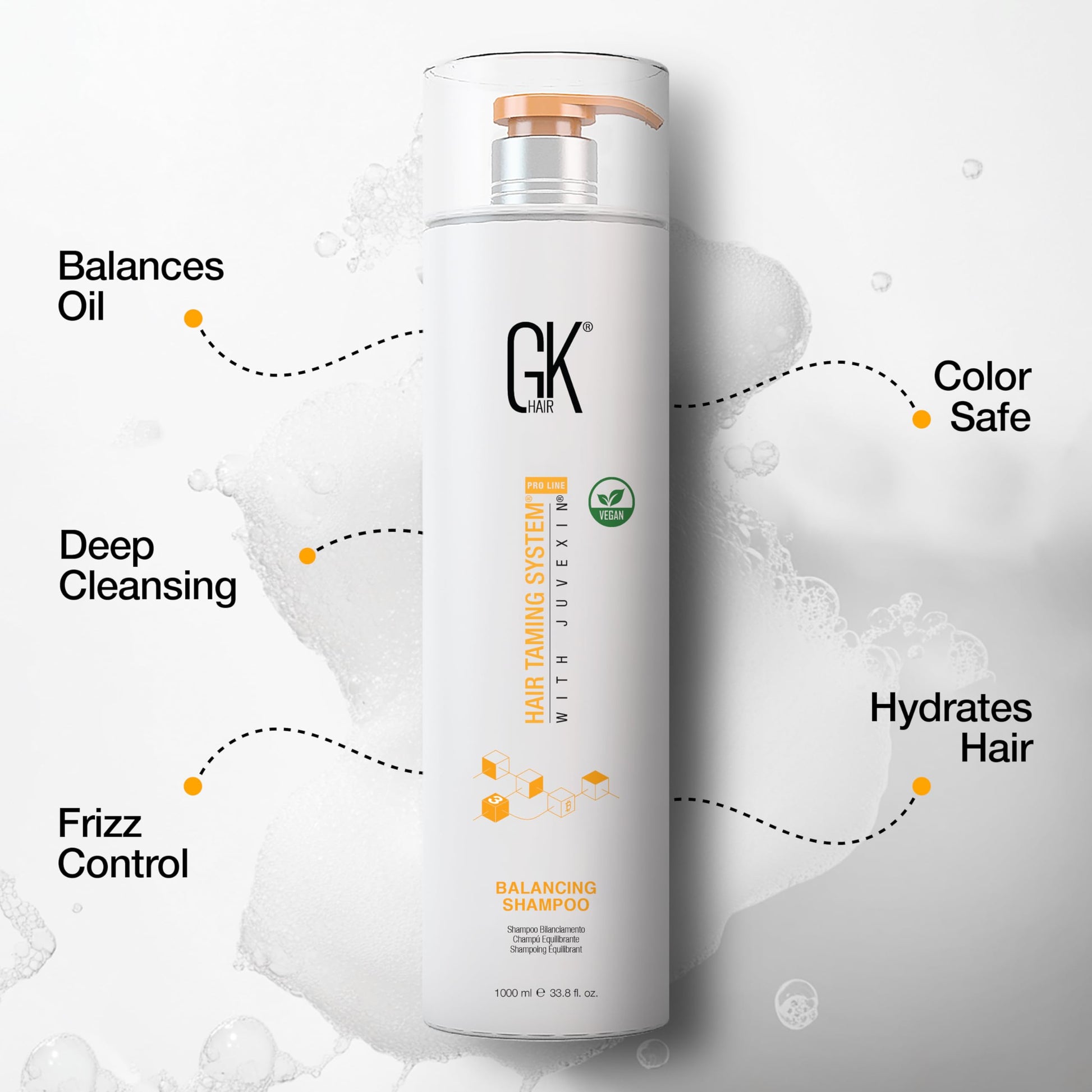 White Smoke GK HAIR Balancing Shampoo Repairs Dry Damage For Oily Flaky Itchy Scalp Thinning Removes Impurities Deep Cleansing Natural Moisture Keratin Treatment Sulfate Parabem Free All Hair Types - 33.8 Ounce