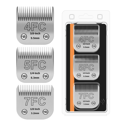 White Smoke HONGNAL 3PACK Dog Grooming Clipper Replacement Blades Compatible with Andis Pet Clipper/Oster A5/Wahl KM Series Dog Clipper,Ceramic Blade & Stainless Steel Blade (4FC+5FC+7FC)