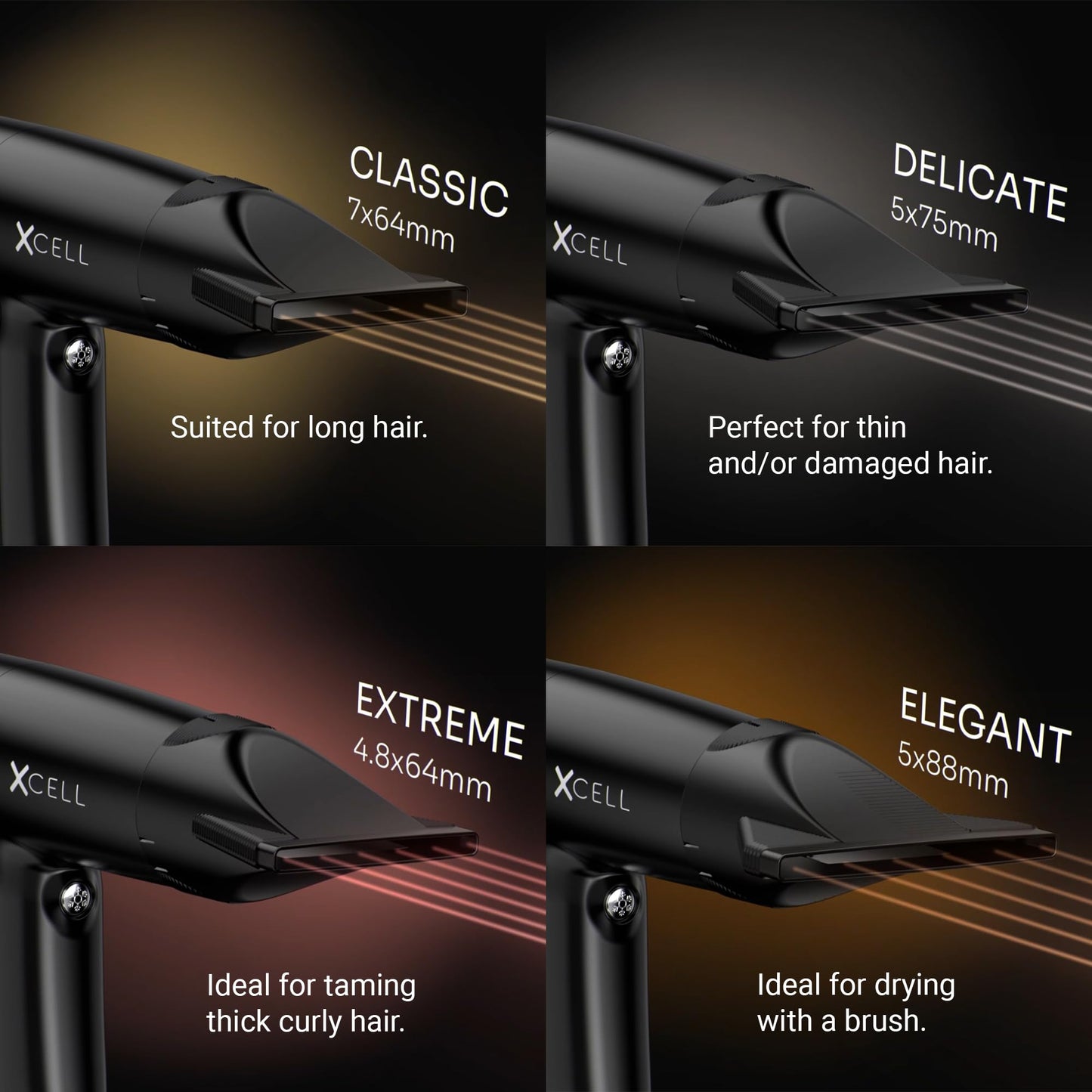 Black GAMMA+ XCell Professional Ultra-Lightweight Hair Dryer Digital Motor Ionic Technology Whisper Quiet 12 Heat/Speeds (Matte Black)
