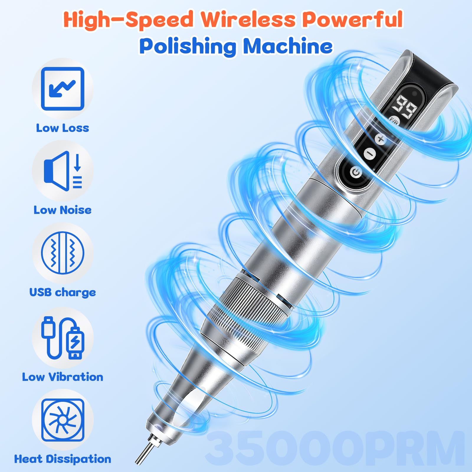 Lavender Cordless USB Polishing Machine,35000RPM Mini Polisher Kit with 11 Attachments for Gently Smooths Edges,After Repair Cleaning Creating,Removes Stains,Polishing Head Set with Instructions & Case