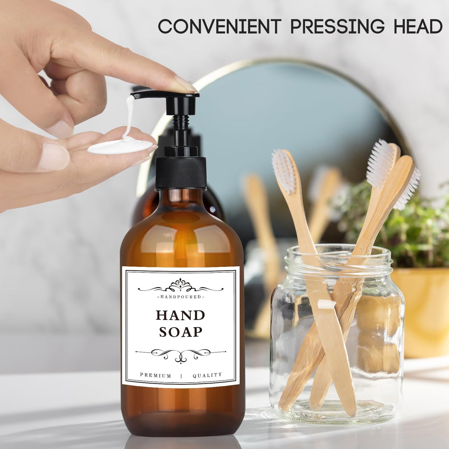 Gray 4 Pack 16.9 Oz Shampoo and Conditioner Hand Soap Dispenser Refillable Pump Bottles with Waterproof Labels (Amber)