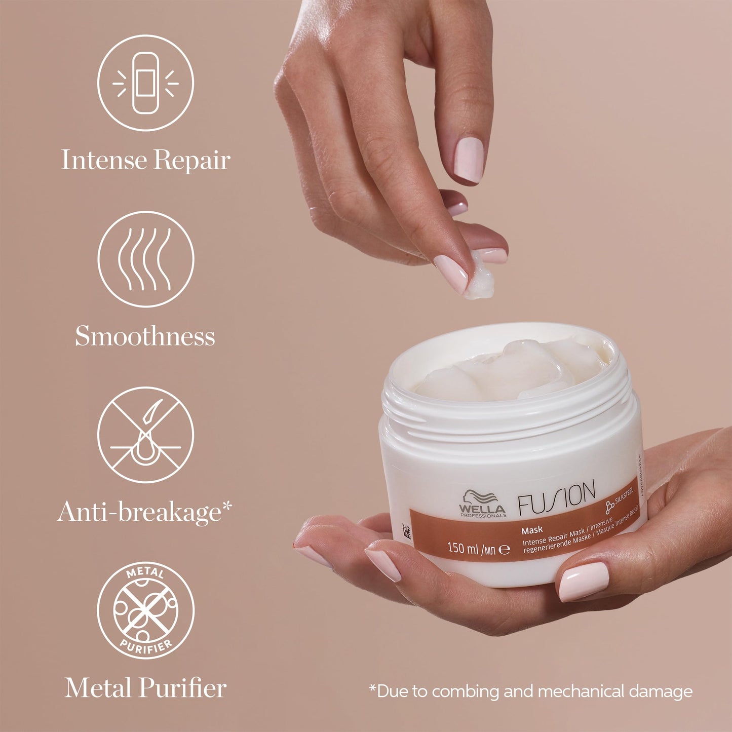 Rosy Brown Wella Professionals Fusion Intense Repair Mask for Damaged Hair | Repairs, Strengthens & Protects Against Breakage for Smooth, Silky Hair | 16.9 Fl Oz