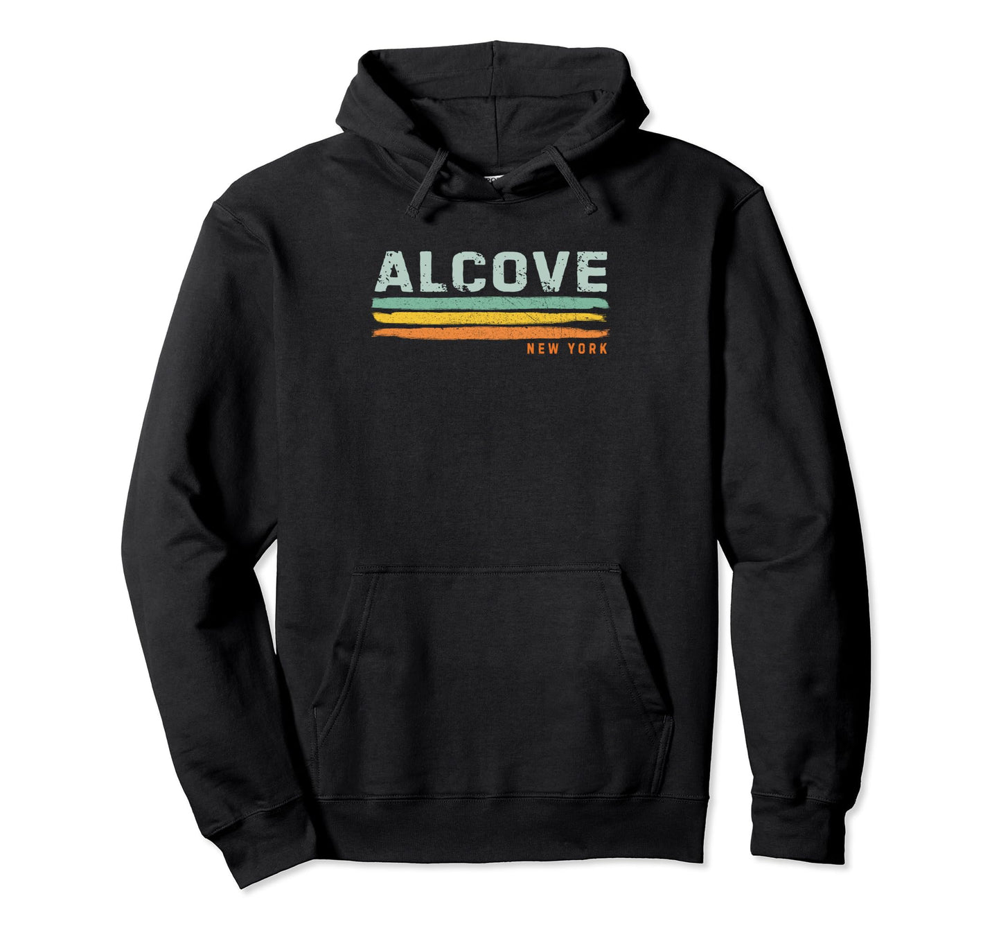 Black Vintage Stripes Alcove NY Pullover Hoodie