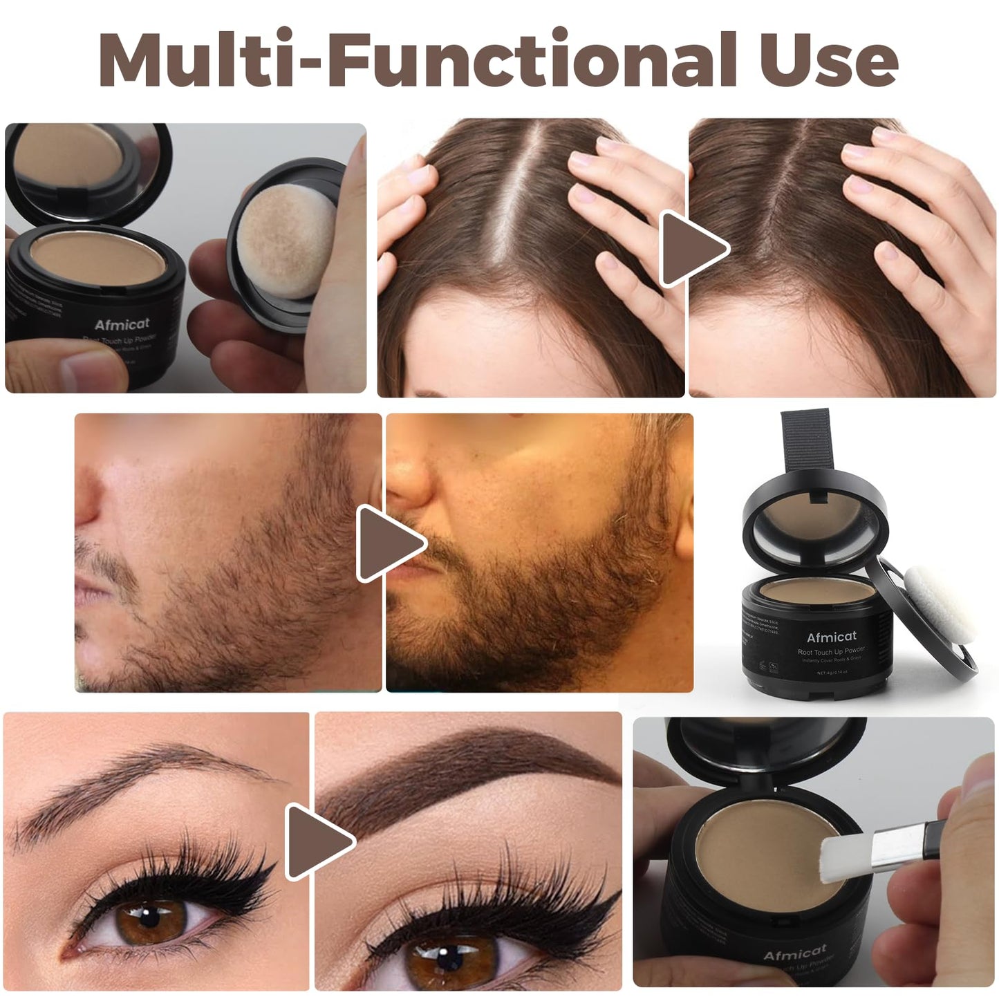White Smoke Instant Hairline Powder, Root Touch Up Hair Color for Gray Coverage and Thinning Hair, Root Cover Up Conceals Hair Loss & Bald Spots, Natural and Non-Greasy Hair Color for Women & Men, Light-Brown