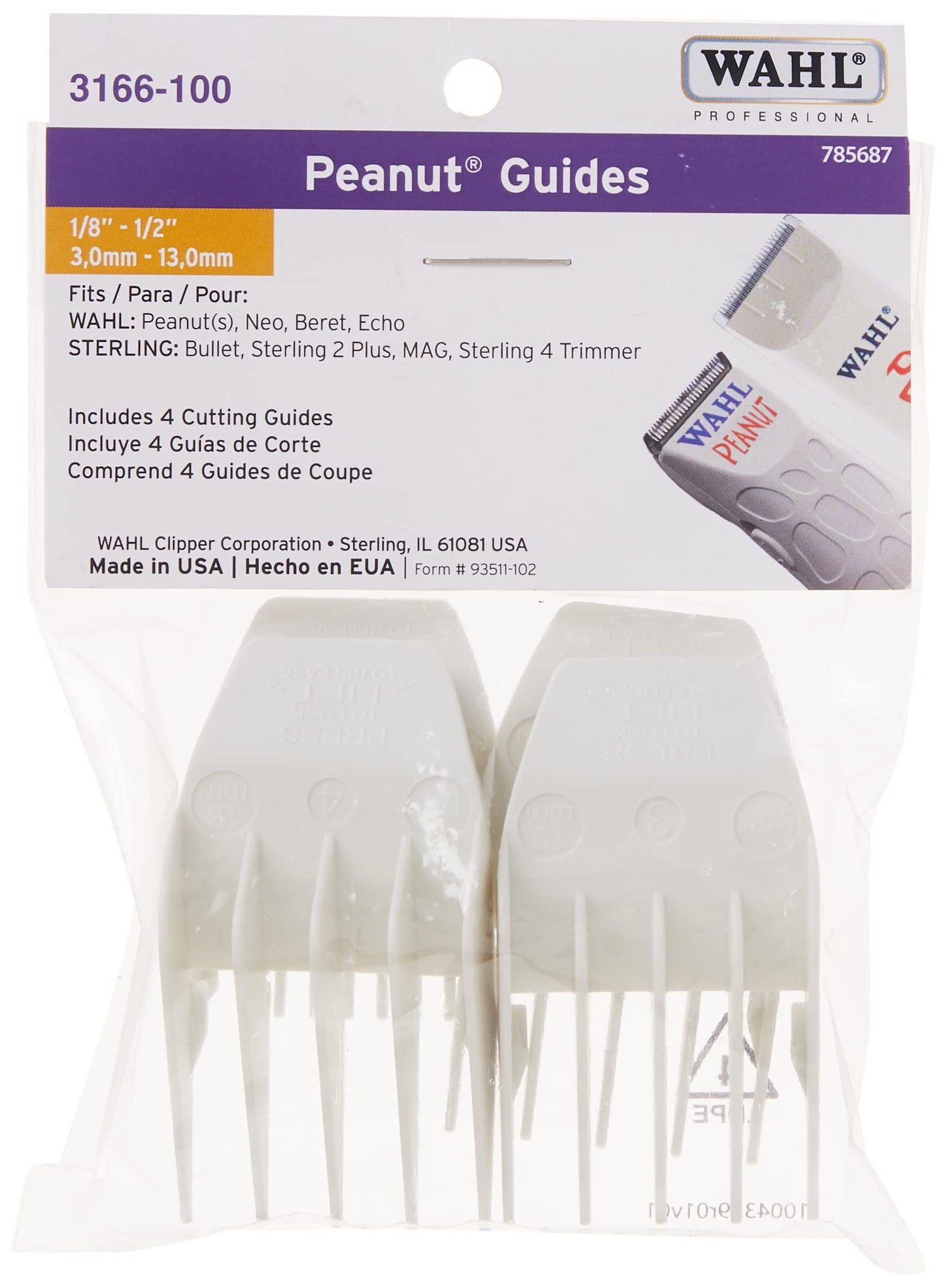 White Smoke WAHL Comb Set for Peanut Trimmer, White