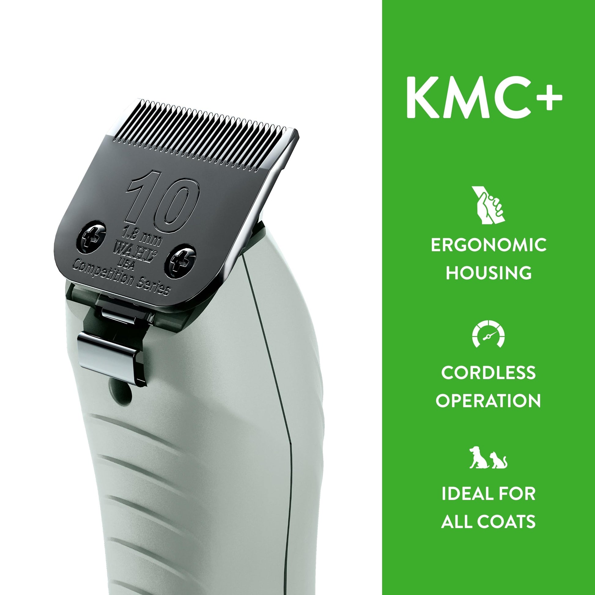 White Smoke Wahl Professional Animal KMC+ 2-Speed Cordless Clipper (3025661) - Detachable Blade Pet & Dog Clipper Kit - Patented Ergonomic Housing Design - Sage