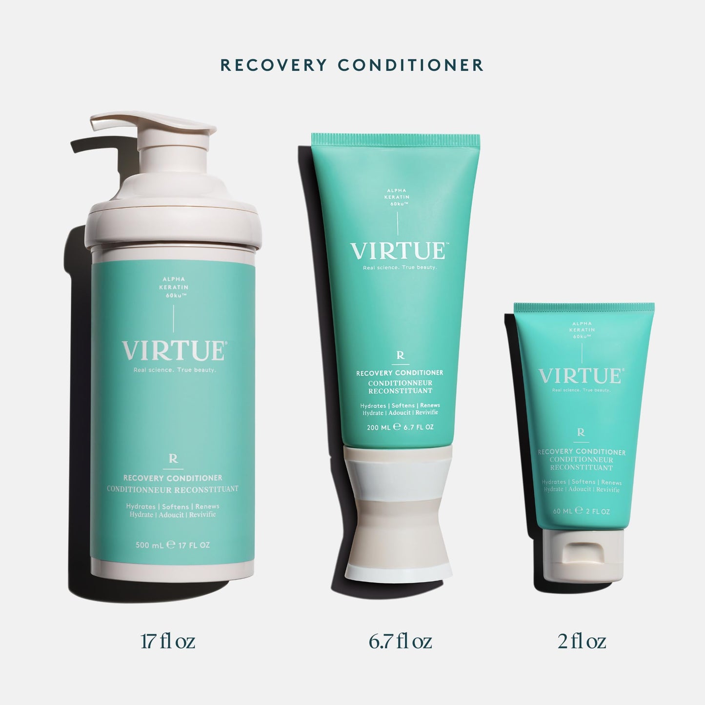 White Smoke VIRTUE Recovery Conditioner with Keratin Hydrates, Softens, and Renews Damaged Hair, Sulfate Free, Color Safe