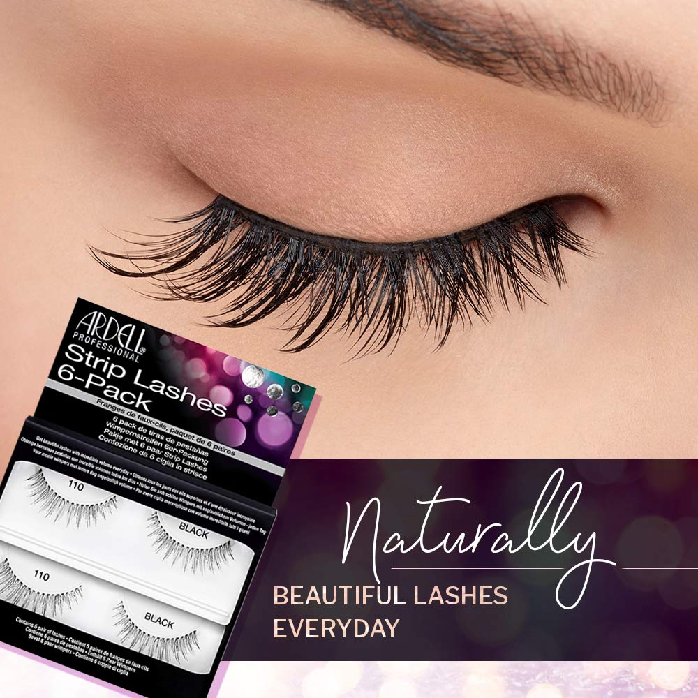 Light Pink Ardell False Eyelashes Strip Lashes Natural 110 Black, (6 Pairs Per Pack) x 2 Pack