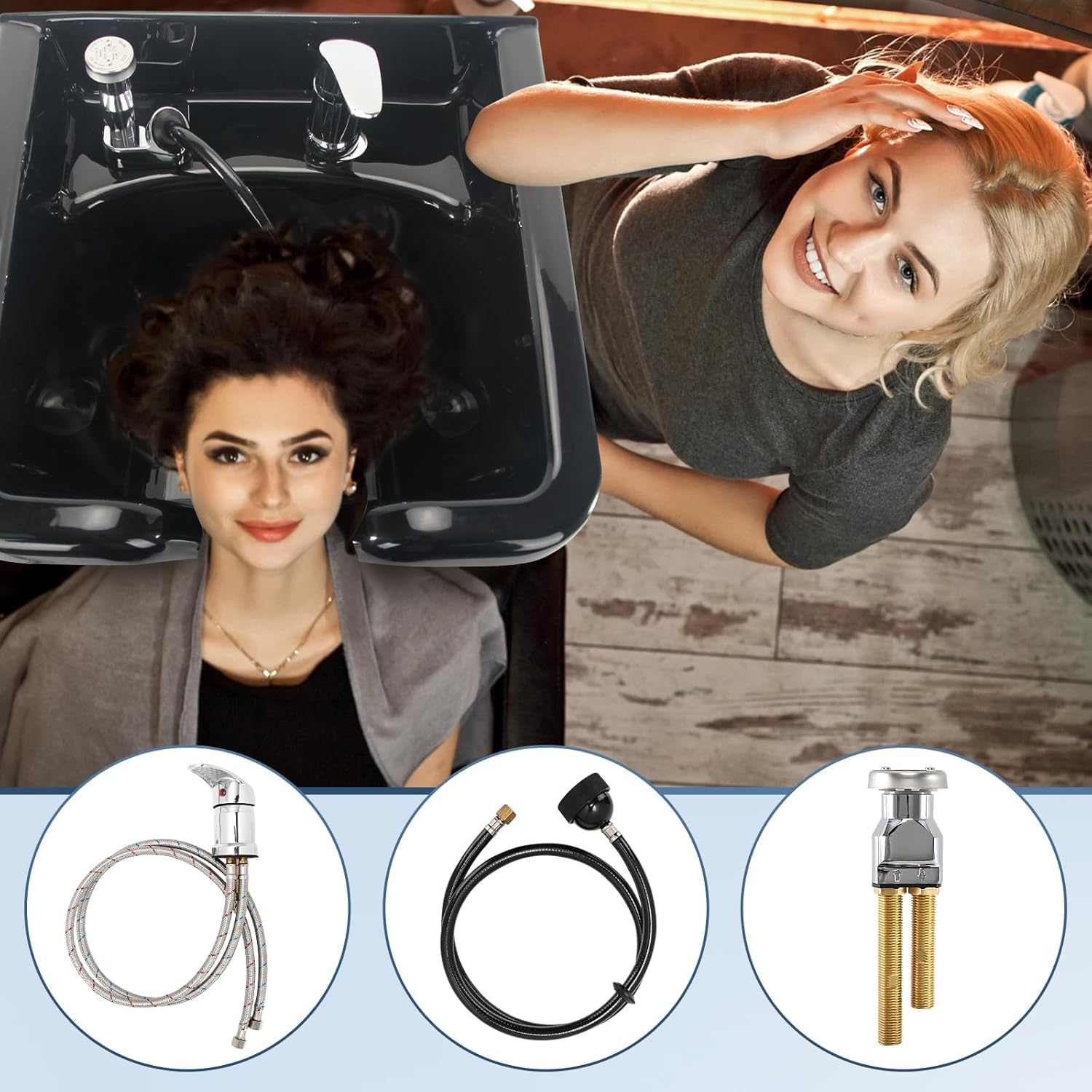White Smoke LukLoy Salon Shampoo Bowl Faucet Vacuum Breaker Kit with Hair Shampoo Brush, Shampoo Bowl Hose and Sprayer Replacement Part
