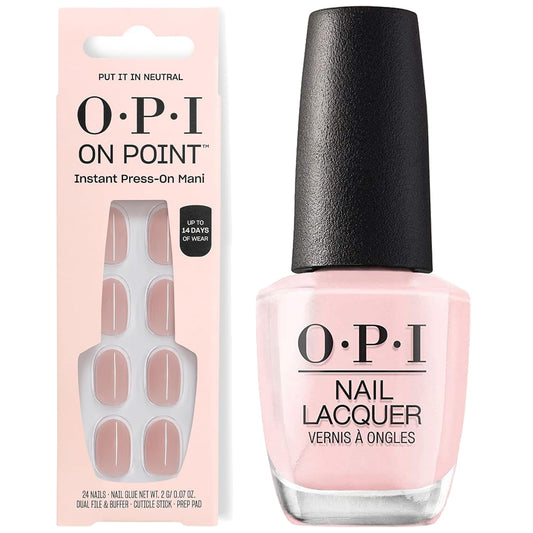 White Smoke OPI Nail Lacquer & On Point Press On Nails, Put it in Neutral Bundle | Sheer Soft Short Round Press-On Nails 24 Count with Nail Glue with Matching Nail Lacquer Polish Shade