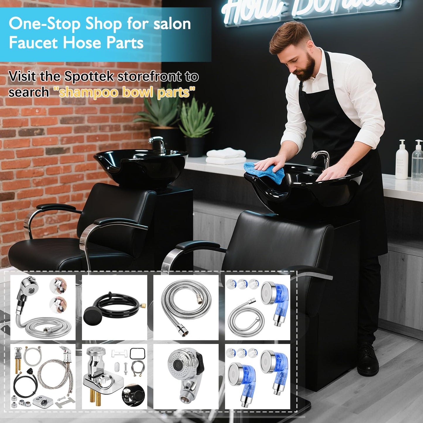 Black LukLoy UPC Certified Salon Shampoo Bowl Sprayer Head with Black Rubber Hose, Professional Salon Sink Replacement Part for Salon Barber Shop Spa, 1/4" Thread