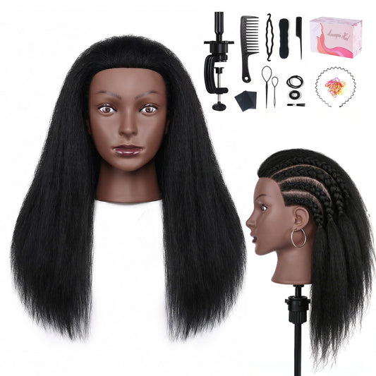 White Smoke 18 Inch 100% Real Human Hair Mannequin Head, Cosmetology Manikin Head Training Doll Head for Hair Styling, Braiding, Curling Practice, with Table Clamp Holder & Complete Styling Tools Kit(Black)