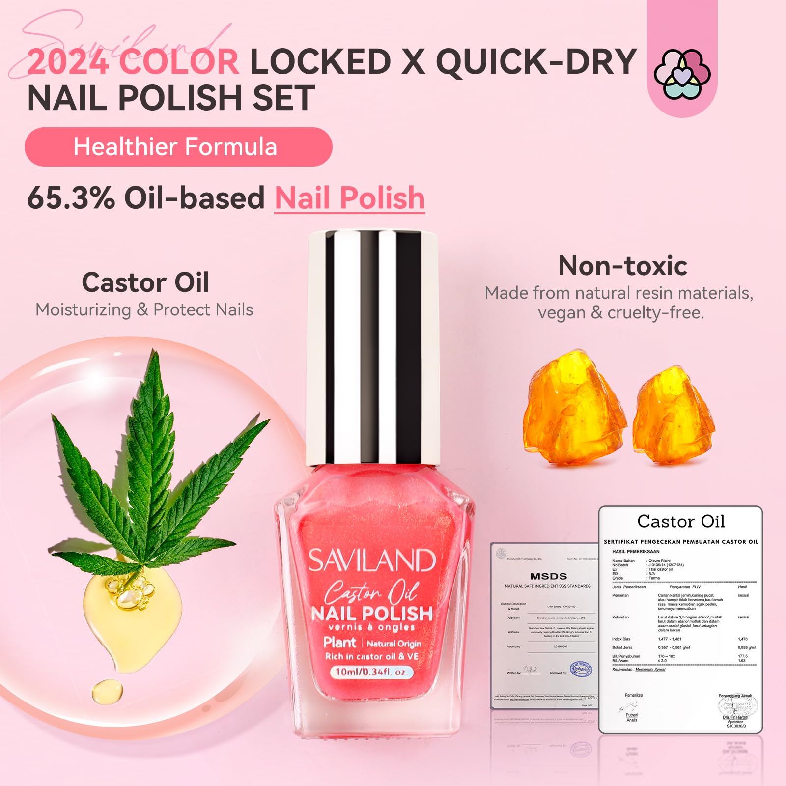 Misty Rose SAVILAND 6pcs Ombre Nail Polish Sets: Charm Pink Blue Gold Purple Pearl Summer Fingernail Polish Colors Air Quick Dry Nail Polish Plant-base Castor Oil Natural Nail Lacquer Women Home Manicure DIY