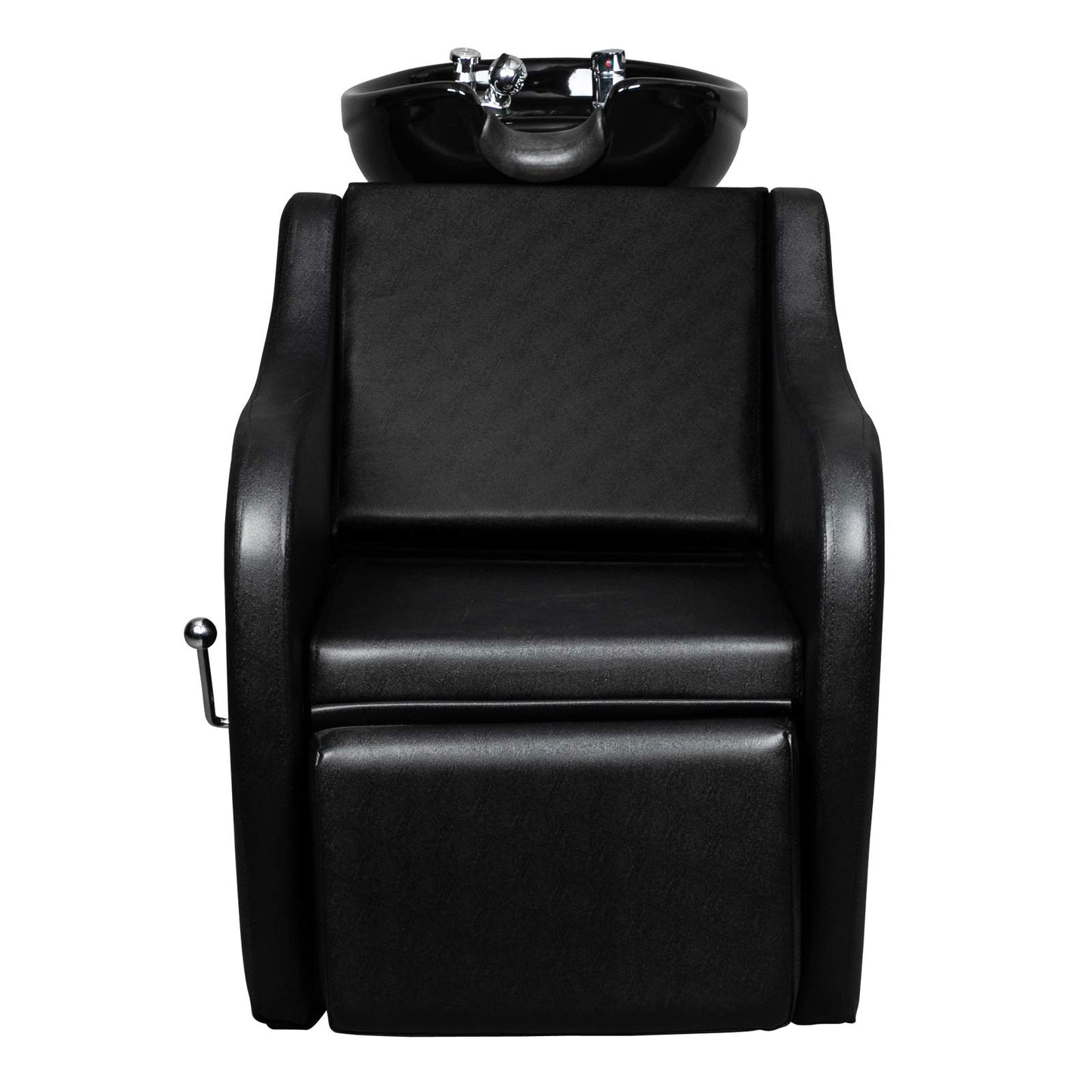 Black OmySalon Backwash Shampoo Unit for Salon, Hair Washing Station with Ceramic Bowl Adjustable Footrest, Chair Sink Barber Shop Beauty Equipment