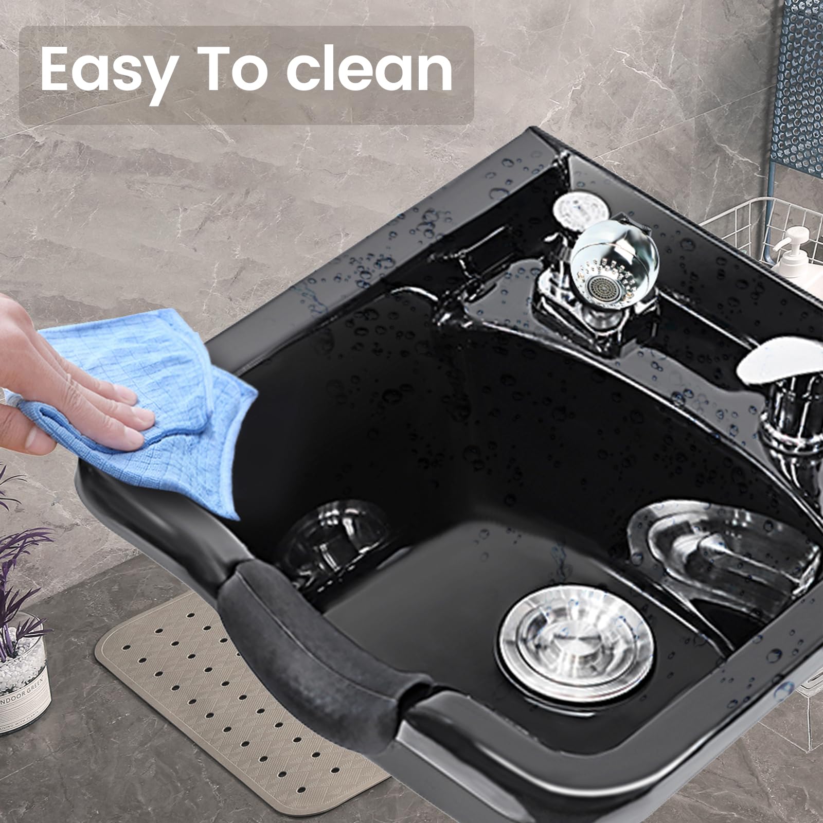Black Toriexon Shampoo Bowl for Salons, Black ABS Plastic Shampoo Sink for Home, Easy to Clean and Install Salon Shampoo Bowls for Hair Stylist