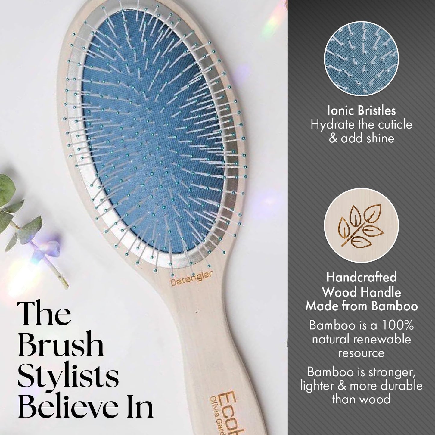 Lavender Olivia Garden EcoHair Bamboo Hair Brush, Detangler, EH-DET