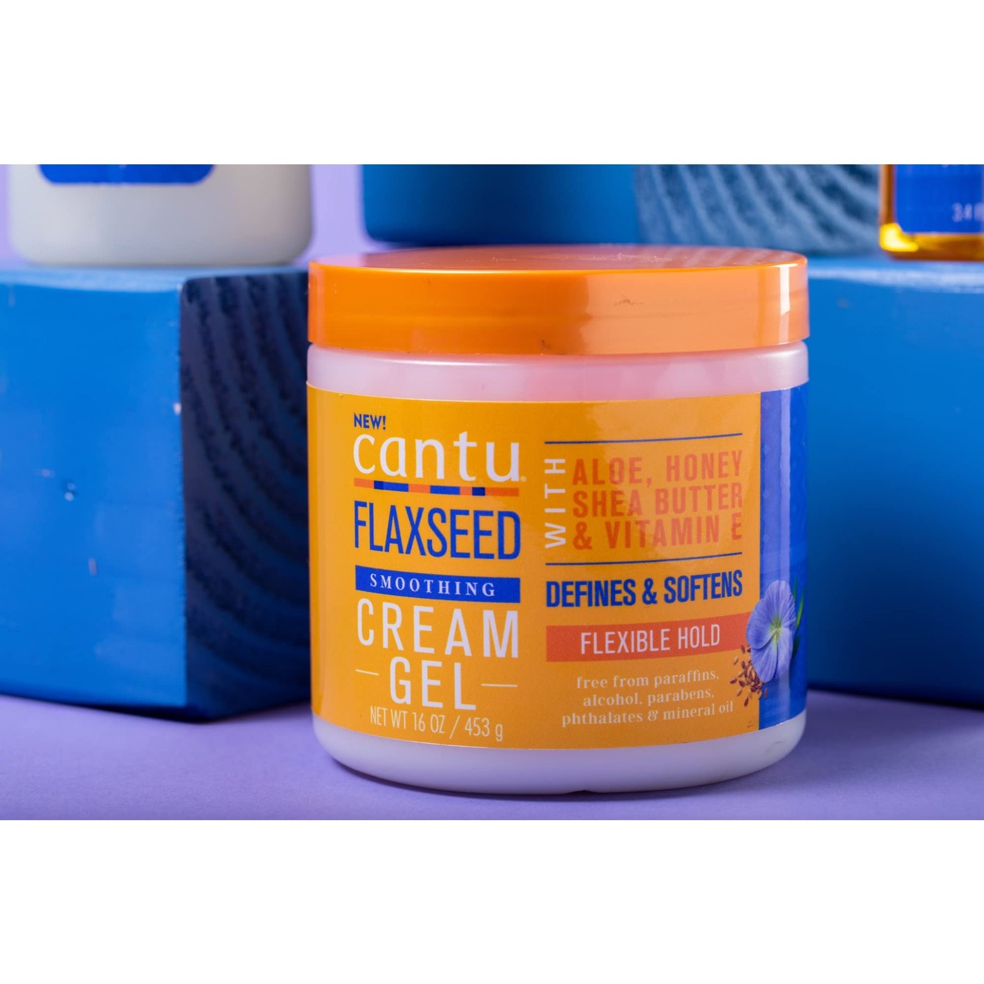 Royal Blue Cantu Flaxseed Styling Cream Gel with Aloe, Honey, Shea Butter & Vitamin E 16 oz