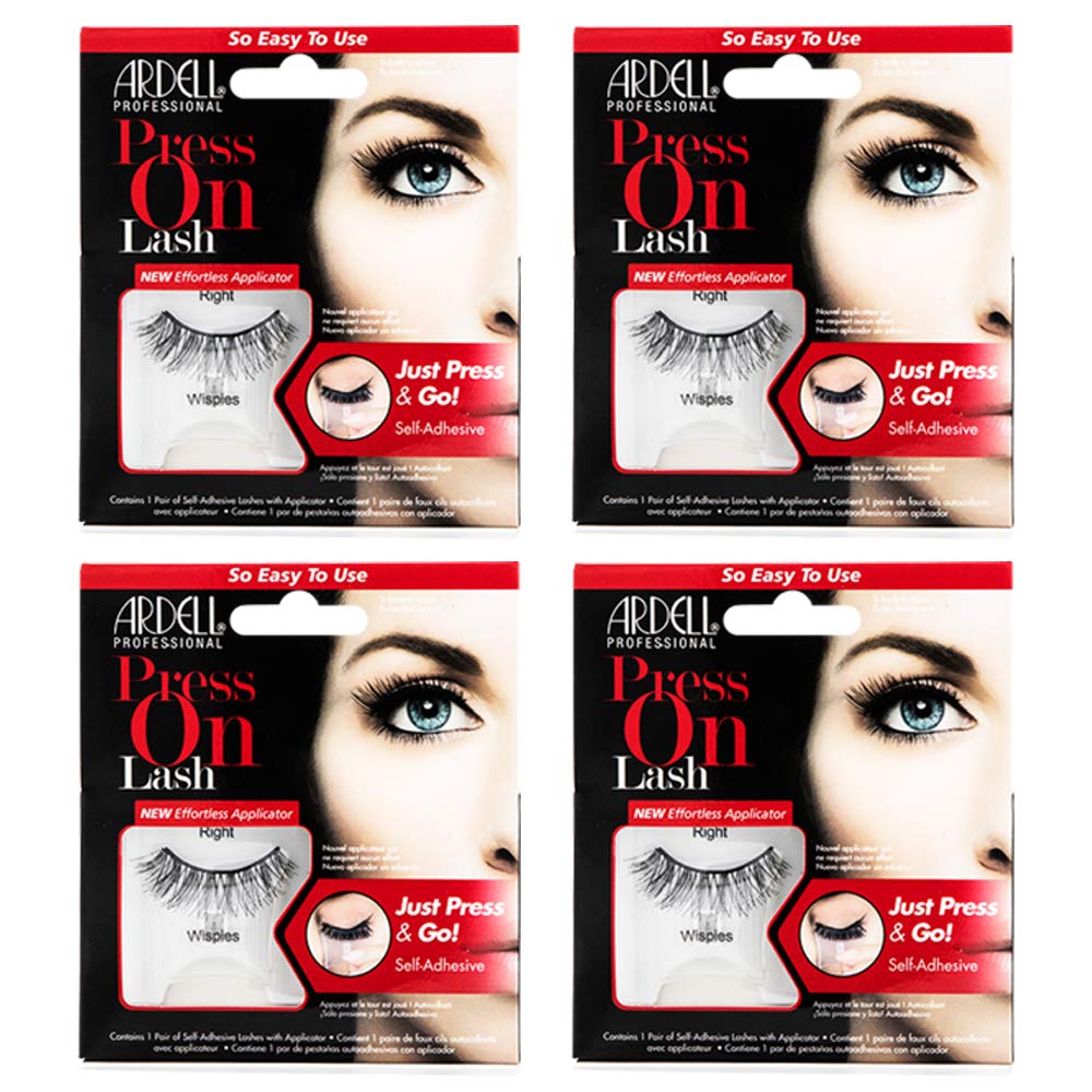 White Smoke Ardell Press On Wispies False Eyelashes - Self Adhesive Lashes, No Glue Needed, Eye Makeup Enhancement, 4 Pack