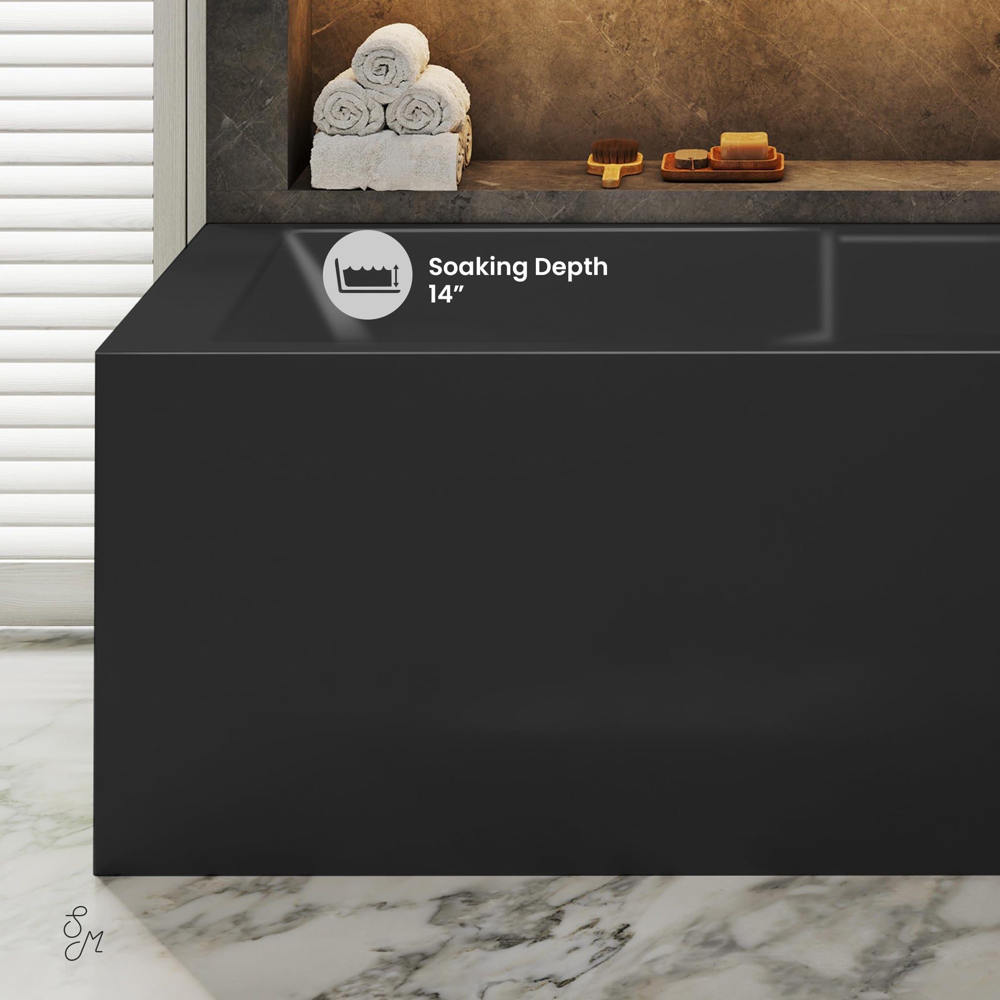 Dark Slate Gray Swiss Madison Claire 60 x 32 Right Drain Soaking Alcove Corner Apron Bathtub in Glossy Black