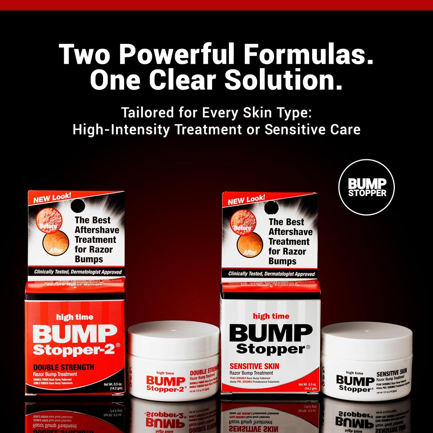 Black High Time Bump Stopper 2 Double Strength Ingrown Hair Cream for Face and Body | Aftershave Lotion for Men and Women | Razor Bump Balm | 0.5 OZ (2 Pack)