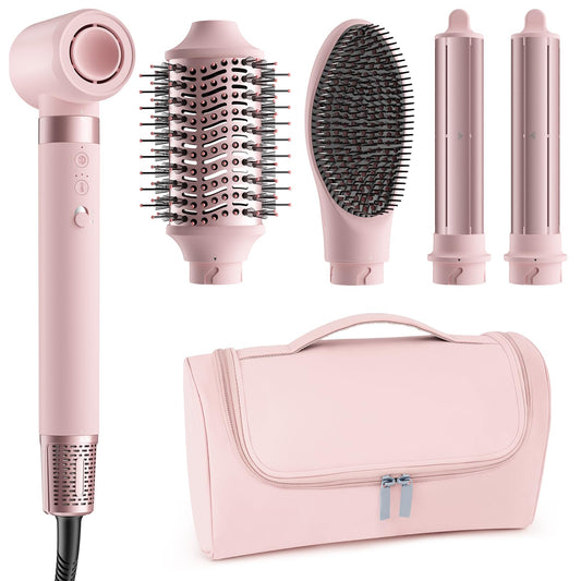 White Smoke 5 in 1 Hot Air Styler Wrap - High-Speed Hair Dryer, Volumizing Brush with Auto Curlers, Fast Drying & Frizz-Free Styling Straightening, No Heat Damage, Includes Travel Bag, Gift for Women
