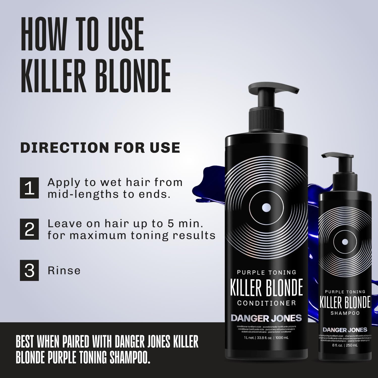 Light Gray Danger Jones Killer Blonde Purple Toning Conditioner – Conditions While Neutralizing Brass, Smooths & Softens Hair – Hydrating Purple Conditioner for Blonde, Bleached & Grey Hair - 1L